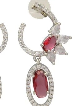 Silver N Red Stones Alloy Danglers Party Wear
