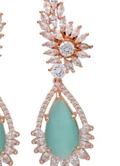 Silver N Sea Green Stones Alloy Danglers Party Wear