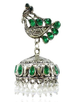 Silver N White Jhumka Earrings Festive Wear