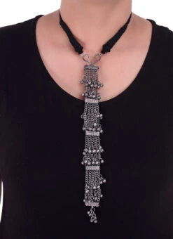 Silver Plated Oxidised Pendant Long Necklace After Six Wear -ZariGrace Shop silver plated oxidised pendant long necklace jynm5ejw023 b