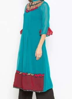 Sky Blue Georgette Embroidered Kurta Palazzo Set After Six Wear