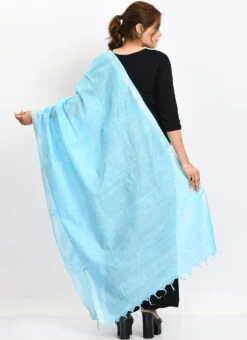 Sky Blue Linen Cotton Dupatta Work Wear -ZariGrace Shop sky blue linen cotton dupatta dpdmimfd168 b