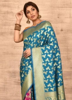 Sky Blue N Pink Benarasi Katan Silk Zari Weaving Half N Half Saree Festive Wear 9 Sky Blue N Pink Benarasi Katan Silk Zari Weaving Half N Half Saree Festive Wear -ZariGrace Shop sky blue n pink benarasi katan zari weaving half n half saree savns670a b