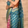 Sky Blue N Pink Benarasi Katan Silk Zari Weaving Half N Half Saree Festive Wear -ZariGrace Shop sky blue n pink benarasi katan zari weaving half n half saree savns670a l