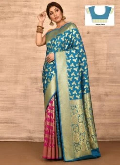 Sky Blue N Pink Benarasi Katan Silk Zari Weaving Half N Half Saree Festive Wear 8 Sky Blue N Pink Benarasi Katan Silk Zari Weaving Half N Half Saree Festive Wear -ZariGrace Shop sky blue n pink benarasi katan zari weaving half n half saree savns670a u