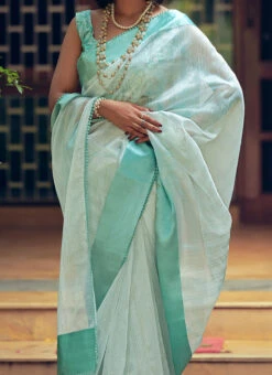 Sky Blue Organza Saree Party Wear