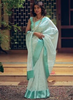 Sky Blue Organza Saree Party Wear 8 Sky Blue Organza Saree Party Wear -ZariGrace Shop sky blue organza saree sassls3867 u