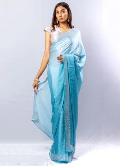 Sky Blue Pure Satin Saree Party Wear 8 Sky Blue Pure Satin Saree Party Wear -ZariGrace Shop sky blue satin blend saree saksd10002b u