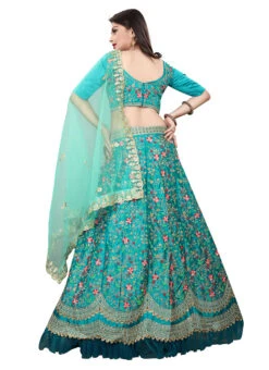 Sky Blue Satin Embroidered N Stones A Line Lehenga Party Wear -ZariGrace Shop sky blue satin embroidered n stones a line lehenga ghsyenmt299 b