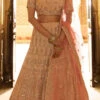 Soft Peach Crepe Embroidered N Stones Umbrella Lehenga Wedding Wear