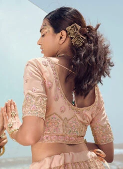 Soft Peach Georgette Heavy Embroidered N Stones Umbrella Lehenga Wedding Wear -ZariGrace Shop soft peach georgette heavy embroidered n stones umbrella lehenga ghsak23009 b