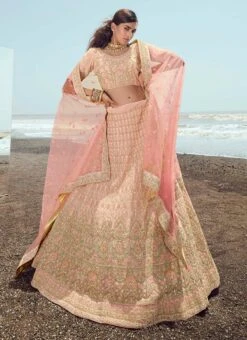 Soft Peach Georgette Heavy Embroidered N Stones Umbrella Lehenga Wedding Wear -ZariGrace Shop soft peach georgette heavy embroidered n stones umbrella lehenga ghsak23009 u
