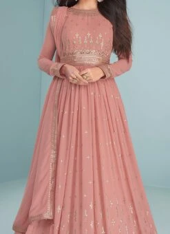 Sonam Bajwa Peach Faux Georgette Sequins Anarkali Suit Party Wear