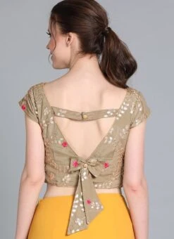 Sprout Green Embroidered Chinon Blouse Festive Wear 9 Sprout Green Embroidered Chinon Blouse Festive Wear -ZariGrace Shop sprout green embroidered chinon blouse BLBS02209580 b 1