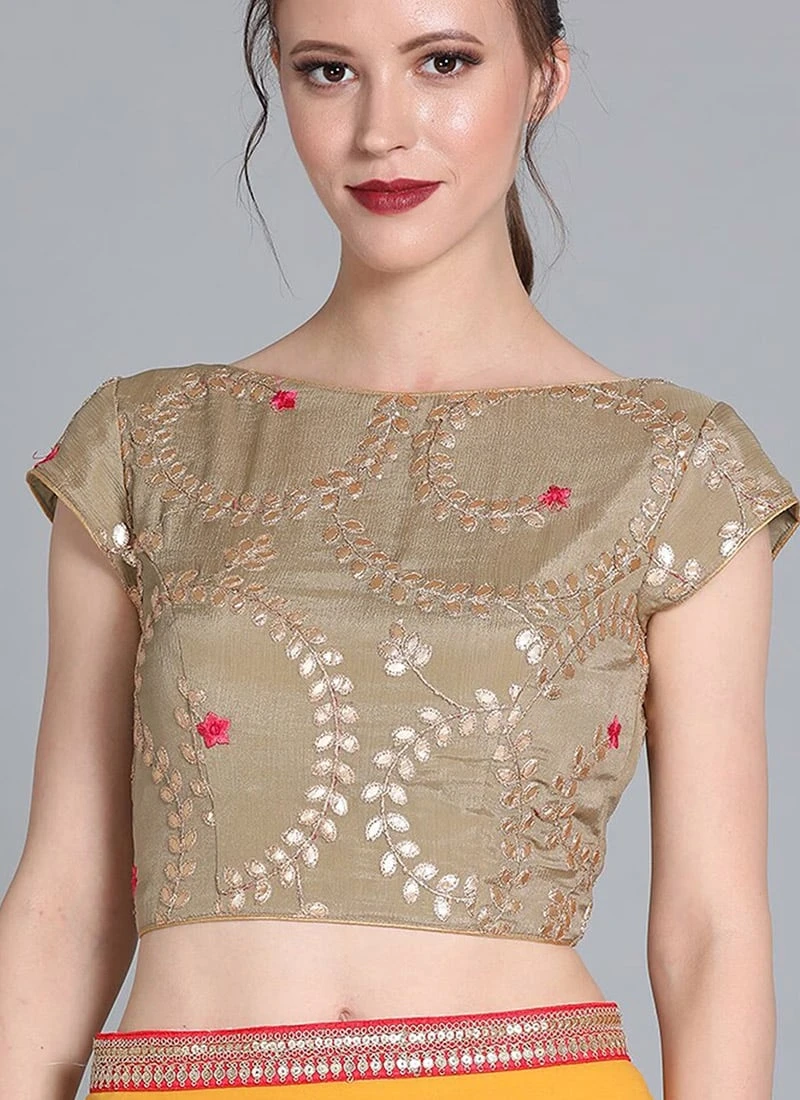 Sprout Green Embroidered Chinon Blouse Festive Wear 5 Sprout Green Embroidered Chinon Blouse Festive Wear - Image 3