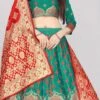 Teal Banarasi Silk Brocade Work A Line Lehenga Choli Festive Wear -ZariGrace Shop teal banarasi silk brocade work a line lehenga choli ghsommr2596 l