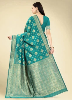 Teal Blue Banarasi Silk Woven Work Saree Festive Wear -ZariGrace Shop teal blue banarasi silk woven work saree sasacw5783 b