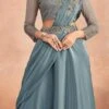 Teal Blue Chinon Silk Ready Pleated Saree Party Wear -ZariGrace Shop teal blue chinon silk ready pleated saree saska36367304b l