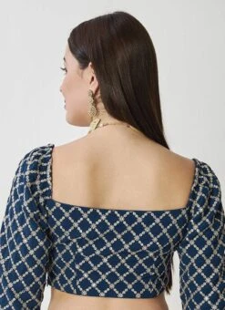 Teal Blue Georgette Embroidered Blouse Wedding Wear 9 Teal Blue Georgette Embroidered Blouse Wedding Wear -ZariGrace Shop teal blue georgette embroidered blouse BLBS02307621 b