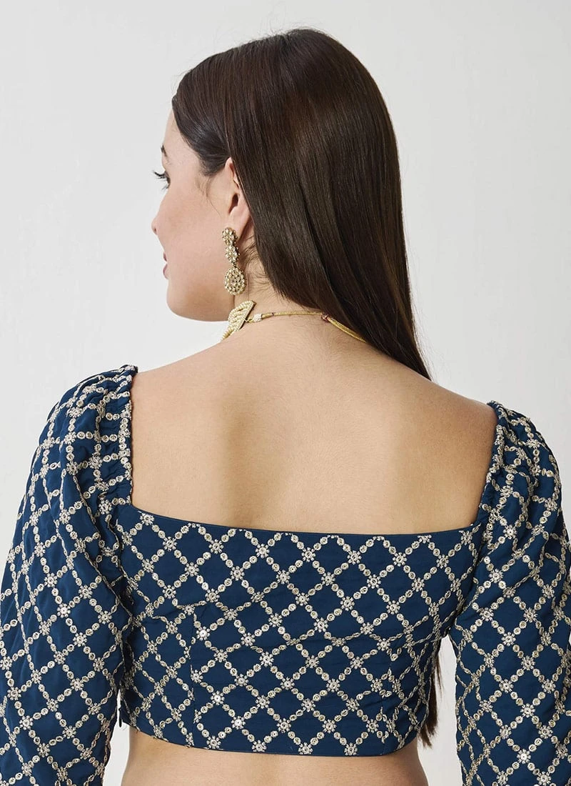 Teal Blue Georgette Embroidered Blouse Wedding Wear 6 Teal Blue Georgette Embroidered Blouse Wedding Wear - Image 4