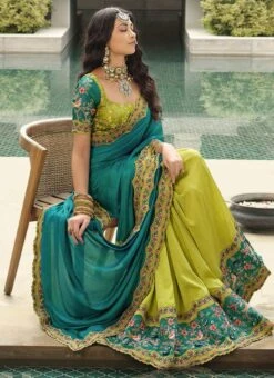Teal Blue N Green Silk Zari Embroidery Work Half N Half Saree Party Wear 9 Teal Blue N Green Silk Zari Embroidery Work Half N Half Saree Party Wear -ZariGrace Shop teal blue n green silk zari embroidery work half n half saree samkns102214051 b
