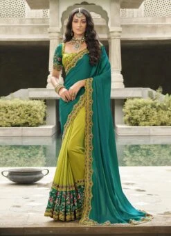 Teal Blue N Green Silk Zari Embroidery Work Half N Half Saree Party Wear 8 Teal Blue N Green Silk Zari Embroidery Work Half N Half Saree Party Wear -ZariGrace Shop teal blue n green silk zari embroidery work half n half saree samkns102214051 u