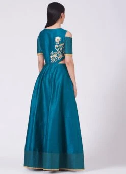 Teal Blue Pure Silk Hand Embroidery Anarkali Suit Party Wear -ZariGrace Shop teal blue pure silk hand embroidery anarkali suit sldvcsvak188 b