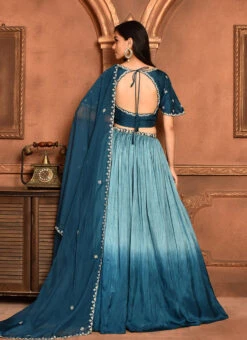 Teal Blue Pure Silk Hand Work A Line Lehenga Party Wear -ZariGrace Shop teal blue pure silk hand work a line lehenga ghksg4320 b
