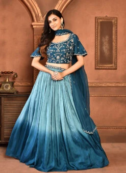 Teal Blue Pure Silk Hand Work A Line Lehenga Party Wear -ZariGrace Shop teal blue pure silk hand work a line lehenga ghksg4320 u