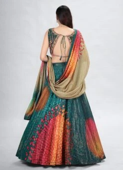 Teal Green Art Silk Digital Printed A Line Lehenga Party Wear -ZariGrace Shop teal green art silk digital printed a line lehenga ghsdrs4102 b