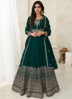 Teal Green Art Silk Embroidered Anarkali Suit Party Wear -ZariGrace Shop teal green art silk embroidered anarkali suit slsak47489765 u
