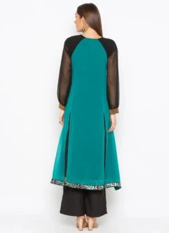 Teal Green Georgette Palazzo Set Party Wear -ZariGrace Shop teal green georgette palazzo set krsmnkc1938 b