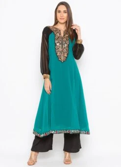 Teal Green Georgette Palazzo Set Party Wear -ZariGrace Shop teal green georgette palazzo set krsmnkc1938 u