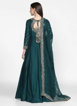 Teal Green Pure Chanderi Silk Zari Work Anarkali Suit Party Wear -ZariGrace Shop teal green pure chanderi silk zari work anarkali suit sldvcsvak181 b