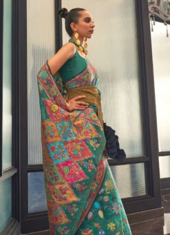 Teal Handloom Weaving Zari Work Saree Festive Wear 9 Teal Handloom Weaving Zari Work Saree Festive Wear -ZariGrace Shop teal handloom weaving zari work saree samb1080311004 b