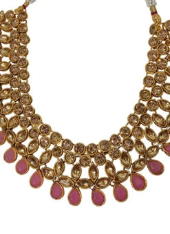 Traditional Gold N Pink Necklace Set Party Wear