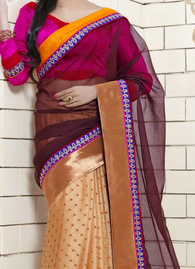 Trendy Beige N Brown Half N Half Saree Wedding Wear 3 Trendy Beige N Brown Half N Half Saree Wedding Wear