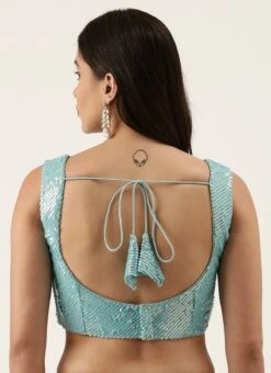 Turquoise Blue Raw Silk Sequins Work Blouse Party Wear 9 Turquoise Blue Raw Silk Sequins Work Blouse Party Wear -ZariGrace Shop turquoise blue raw silk sequins work blouse blspfb149tbl b