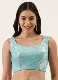 Turquoise Blue Raw Silk Sequins Work Blouse Party Wear 8 Turquoise Blue Raw Silk Sequins Work Blouse Party Wear -ZariGrace Shop turquoise blue raw silk sequins work blouse blspfb149tbl u