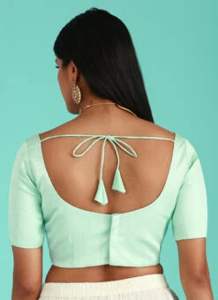 Turquoise Blue Silk Solid Stitched Readymade Blouse Party Wear -ZariGrace Shop turquoise blue silk solid stitched readymade blouse blspfb237tb b