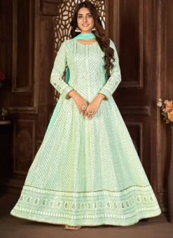 Turquoise Georgette Embroidery Anarkali Suit Party Wear -ZariGrace Shop turquoise georgette embroidery anarkali suit slsdi139t u