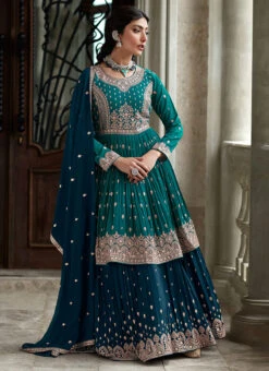 Turquoise Georgette Embroidery Long Choli Lehenga Party Wear -ZariGrace Shop turquoise georgette embroidery long choli lehenga ghska41699430 u