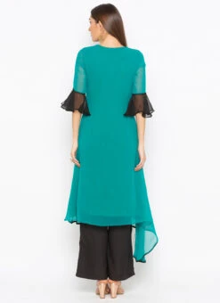 Turquoise Green Georgette Embroidered Kurta Palazzo Set After Six Wear -ZariGrace Shop turquoise green georgette embroidered kurta palazzo set krsmnc1969ks b