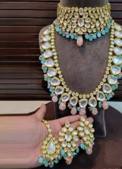 Turquoise N Pink Necklace Set Party Wear -ZariGrace Shop turquoise n pink necklace set jynsdmf1047 b