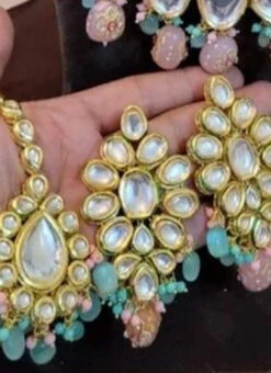 Turquoise N Pink Necklace Set Party Wear