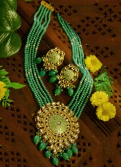 Turquoise Necklace Set With Earrings Party Wear -ZariGrace Shop turquoise necklace set with earrings jyasvcbklgn005 b