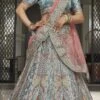 Turquoise Velvet Embroidered Lehenga Choli Wedding Wear