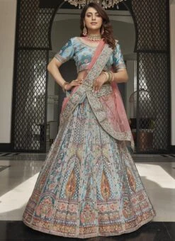 Turquoise Velvet Embroidered Lehenga Choli Wedding Wear 8 Turquoise Velvet Embroidered Lehenga Choli Wedding Wear -ZariGrace Shop turquoise velvet embroidered lehenga choli ghmkns9605 u