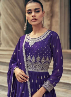 Violet Faux Georgette Embroidered A Line Lehenga Party Wear -ZariGrace Shop violet faux georgette embroidered a line lehenga ghska46679646 b