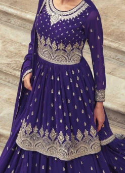 Violet Faux Georgette Embroidered A Line Lehenga Party Wear